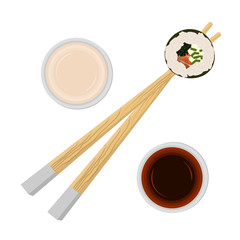 Sushi roll on chopsticks