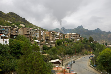 Fototapeta na wymiar Alaverdi city view in cloudy weather