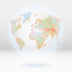 Globe or world map located on the background of 3D rooms