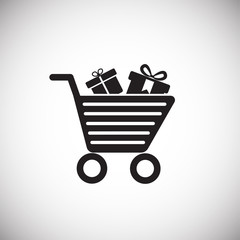 Black friday shopping cart on white background icon