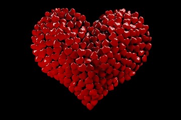 Obraz na płótnie Canvas 3D heart consisting of small hearts on a black background