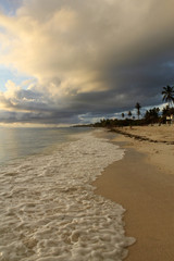 Exotic Tropical beach summer morning in Zanzibar before storm Jambiani white sands