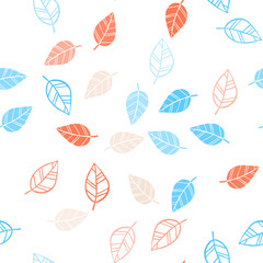 Light Blue, Yellow vector seamless doodle template with leaves.