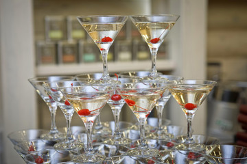pyramid from glasses under champagne