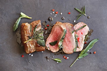 Roast beef with herbs and spices