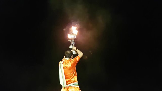 Priest Performing a Puja In Varanasi Main Ghat