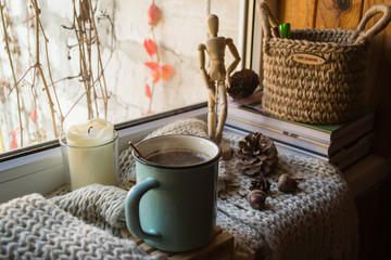 Details of interior in rustic style. Hygge home.