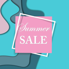 Sale square banner. Paper cut design. Summer sale sticker. Vector illustration.