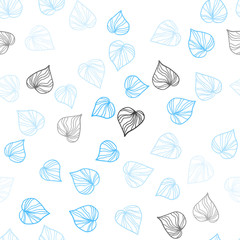 Light BLUE vector seamless doodle texture with leaves.