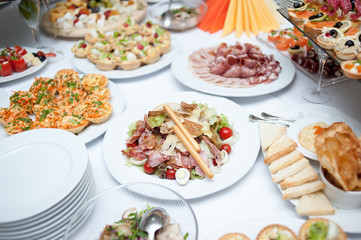 buffet table at the banquet. Festive food. Outgoing catering