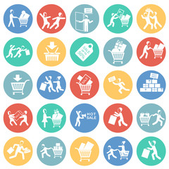 Fototapeta premium Black friday rush set on color circles background icons