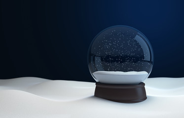Snow globe at night in the snow. 3D illustration