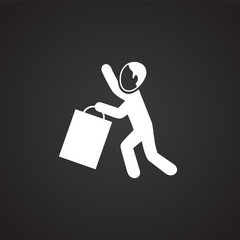 People shopping at sale on black background icon