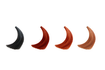 Stages decapitating hair. Spin hair when lightening hair. Before and after. White isolate.