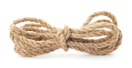 Bundle of hemp rope on white background