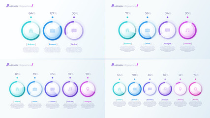 Vector modern editable infographic templates with percentage diagrams