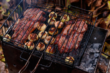 Pork meat cooking on the grill