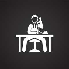Businessman making a call at workplace on black background icon