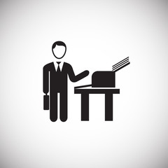 Businessman making a copy on white background icon