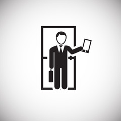 Businessman going to job on white backround icon