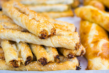 Rollini with cheese and chicken. Concept of national cuisines of the world.