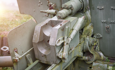 artillery gun or cannon closeup projectile feed mechanism