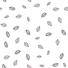 Dark Red vector seamless doodle pattern with leaves.