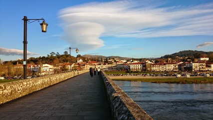 Over the medieval bridge in Ponte de Lima, Portugal