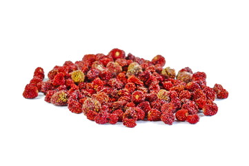 Dried wild strawberry on white background. 