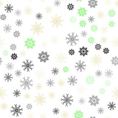 Light Green, Yellow vector seamless cover with beautiful snowflakes.