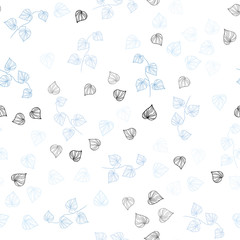 Light BLUE vector seamless doodle backdrop with leaves.