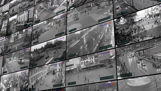 CCTV Surveillance Monitor Spleet Screen Monitoring security in the city. Video surveillance everywhere