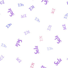 Light Blue, Red vector seamless pattern with 30, 40, 50, 70 percentage signs.