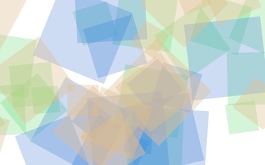 Multicolored translucent squares on white background. Green tones. 3D illustration