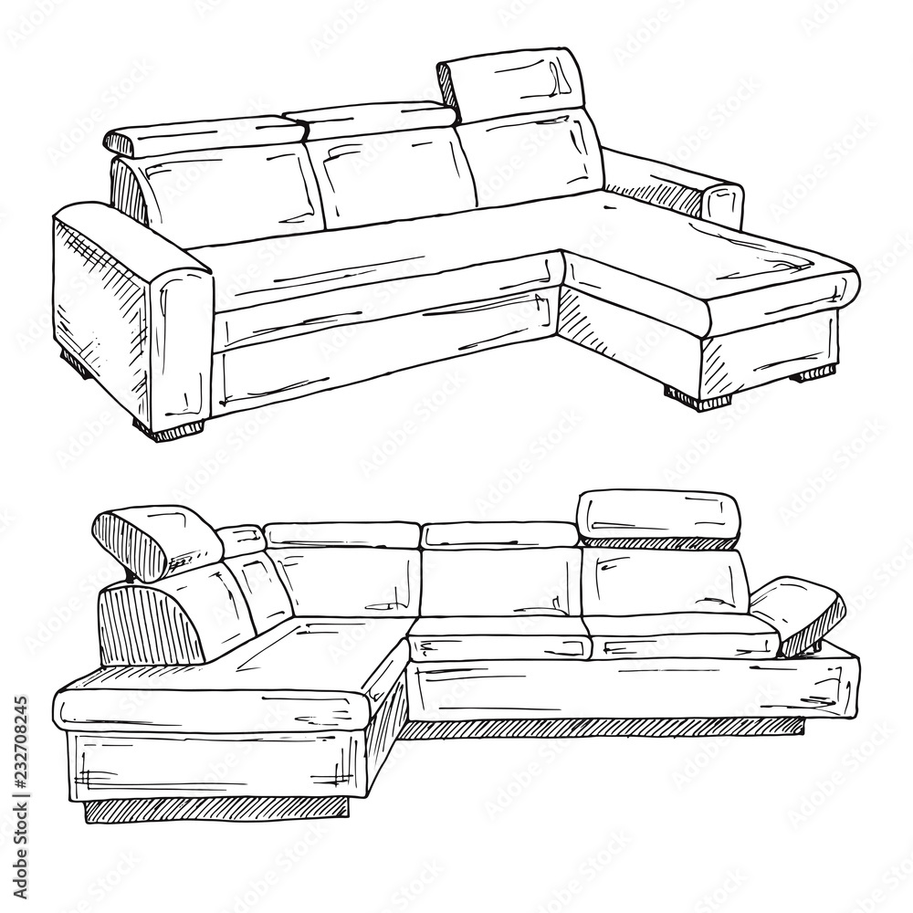 Poster set of sofas isolated on white background.vector illustration in a sketch style