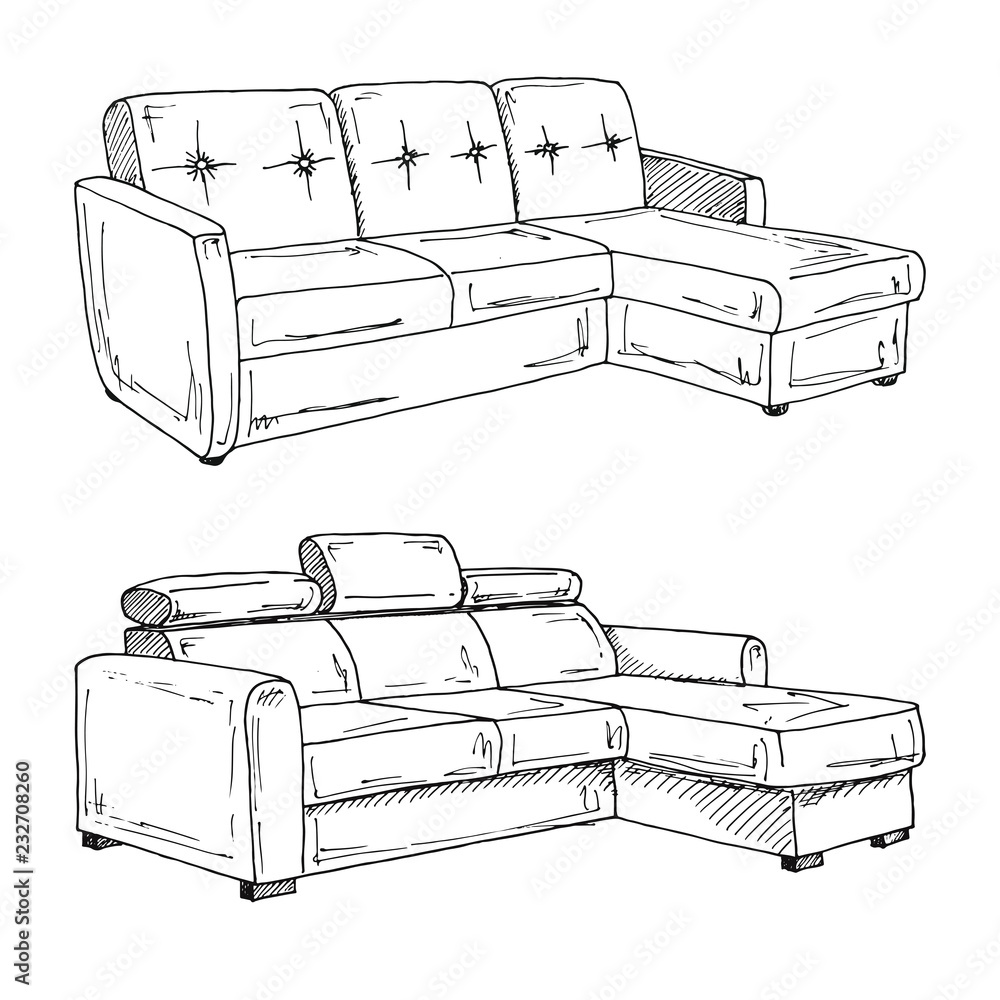 Poster set of sofas isolated on white background.vector illustration in a sketch style