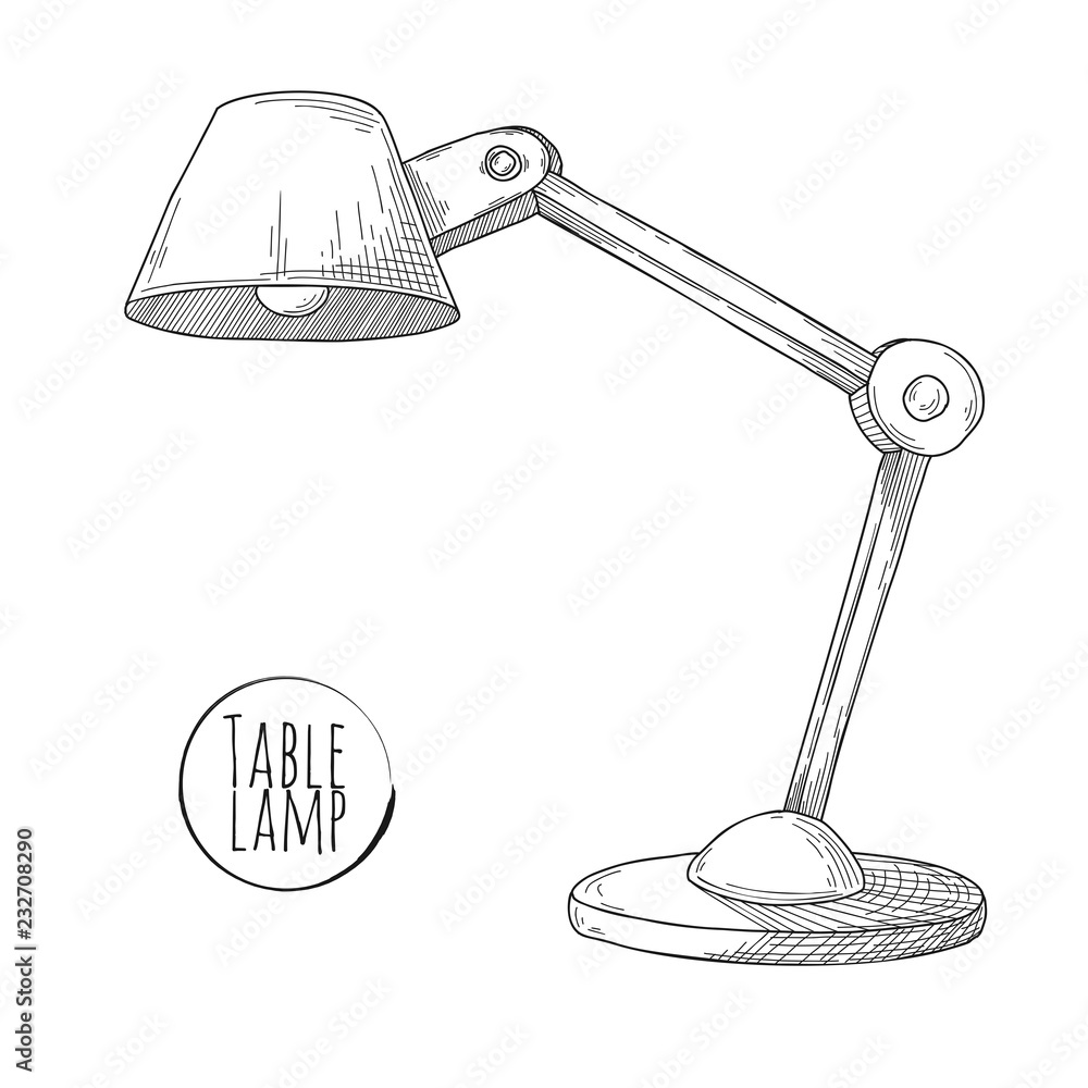 Poster sketch desk lamp. table lamp isolated on white background. vector