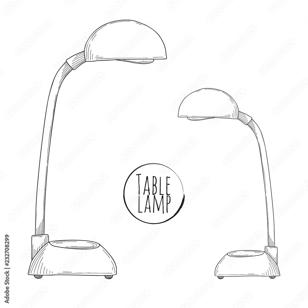 Poster sketch desk lamp. table lamp isolated on white background. vector