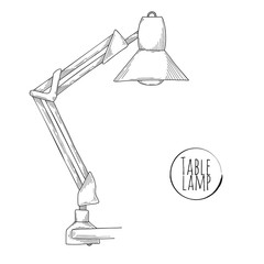 Sketch desk lamp. Table lamp isolated on white background. Vector