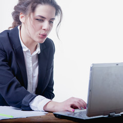 I love my office work. Happy young businesswoman working with documents. High salaries, career development, prospects. (Body language, gestures, psychology)