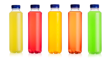 Bottles of hydro powered energy drink on white