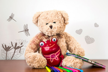 beige bear and red toad together learn to draw with markers