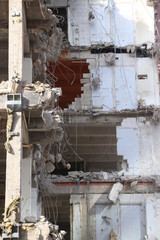 Old office building is being demolished at the Wijnhaven harbor in Rotterdam.