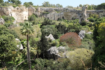 Latomia del Paradiso in Parco Archeologico della Neapoli in Syracuse, Sicily Italy