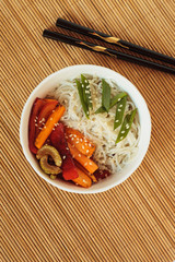 Flat lay noodles and vegetables