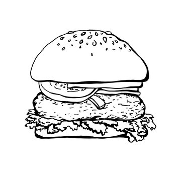 Sketch of a hamburger isolated on white background.