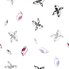 Dark Pink, Yellow vector seamless doodle background with leaves.