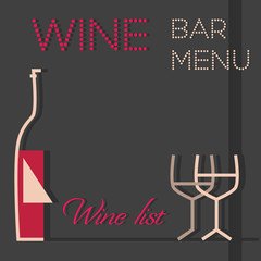 Wine bottle and two glasses, minimalistic vector illustration for design on dark background - 232714084