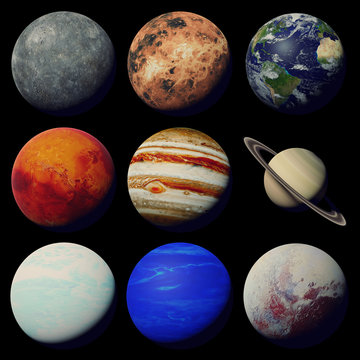 the planets of the solar system isolated on black background