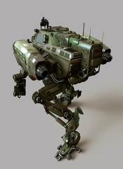 Military robot. 3d illustration isolated on gray background.